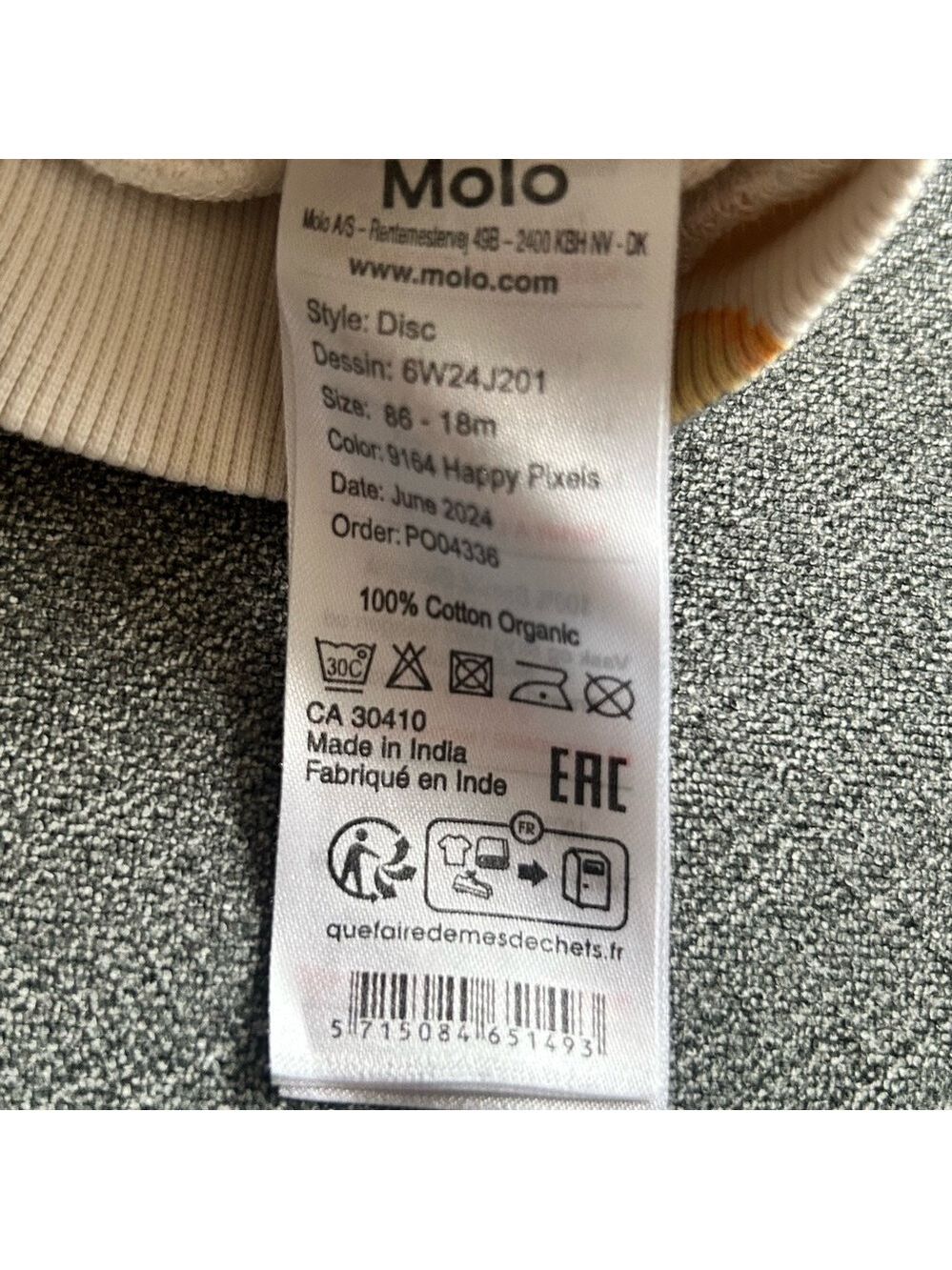Molo Kids Sweatshirt Cream Yellow Emoji Disc - Picture 5 of 7